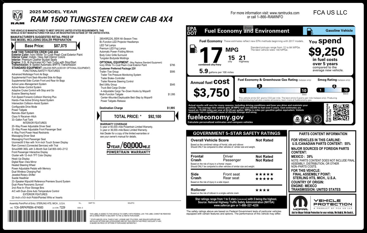 Used 2025 RAM 1500 Tungsten w/ Trailer Tow Group AWD/4WD image 81