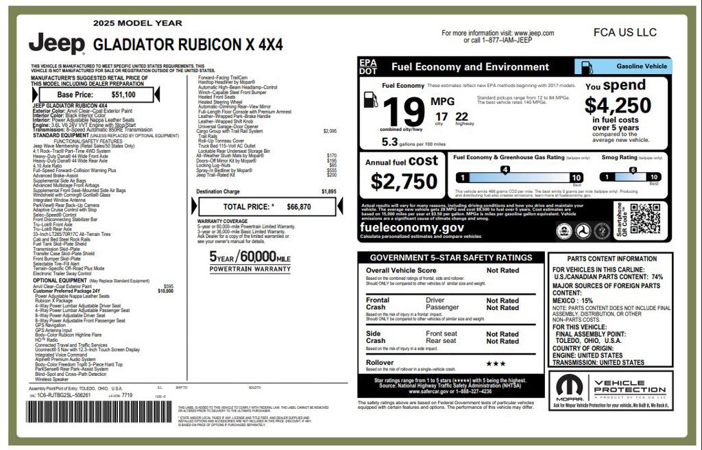 Certified 2025 Jeep Gladiator Rubicon AWD/4WD image 3