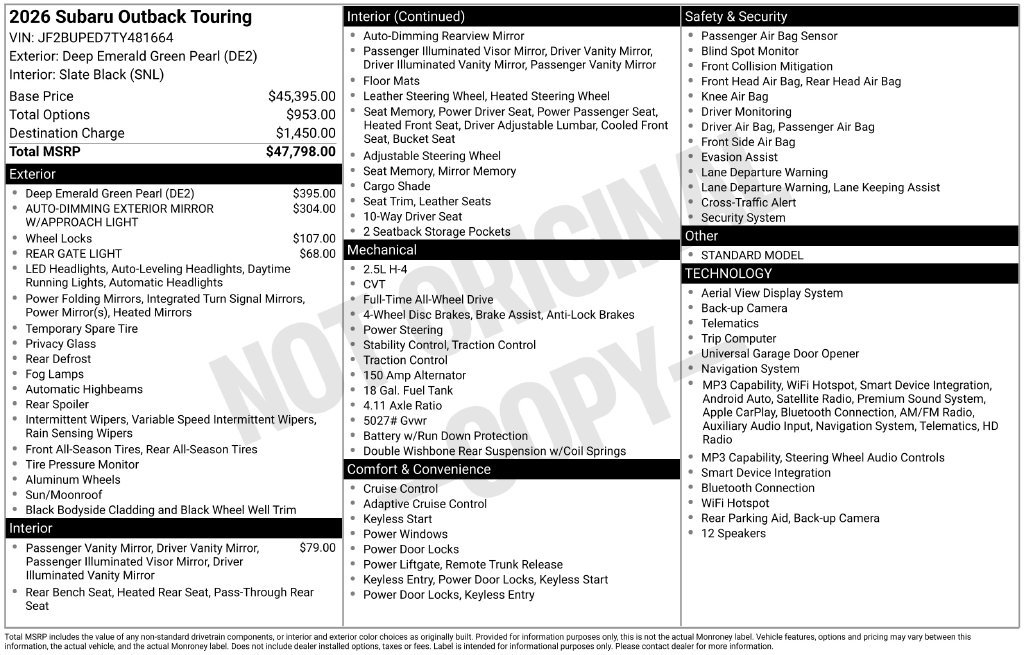 Certified 2026 Subaru Outback Touring AWD/4WD image 11