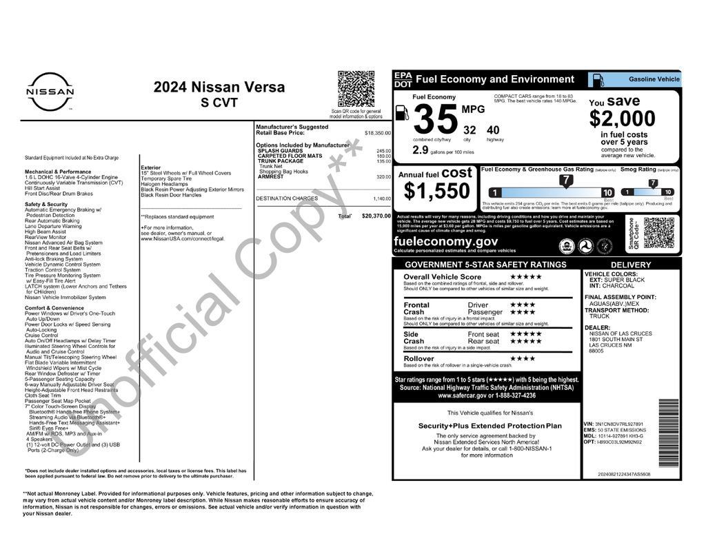 Used 2024 Nissan Versa S w/ Trunk Package FWD image 30