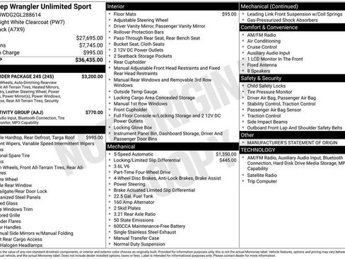 Used 2016 Jeep Wrangler Unlimited Sport w/ Quick Order Package 24S AWD/4WD image 33