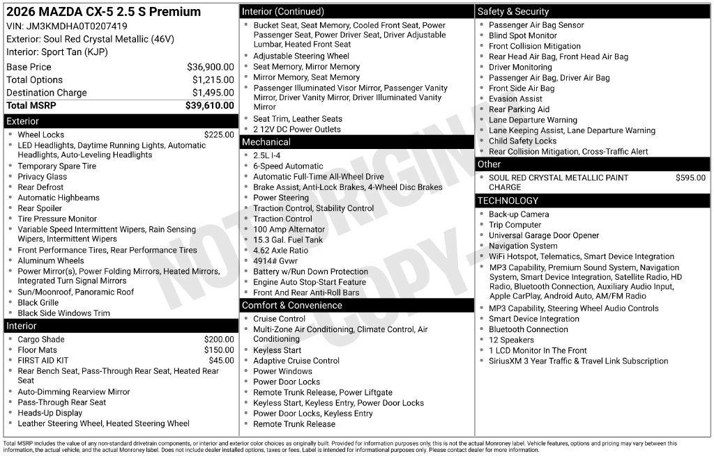 New 2026 MAZDA CX-5 2.5 S w/ Premium Package AWD/4WD image 28