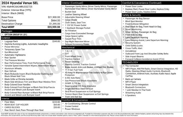 Used 2024 Hyundai Venue SEL FWD image 31
