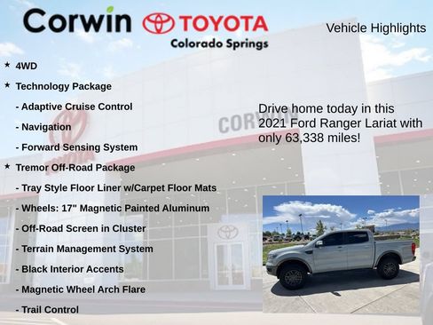 Used 2021 Ford Ranger Lariat w/ Tremor Off-Road Package AWD/4WD image 7