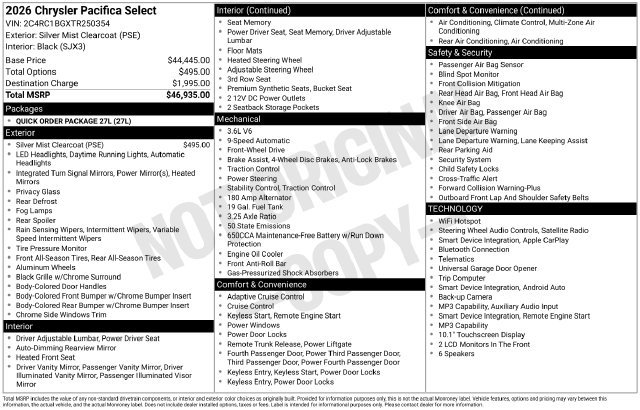 Used 2026 Chrysler Pacifica Select FWD image 9
