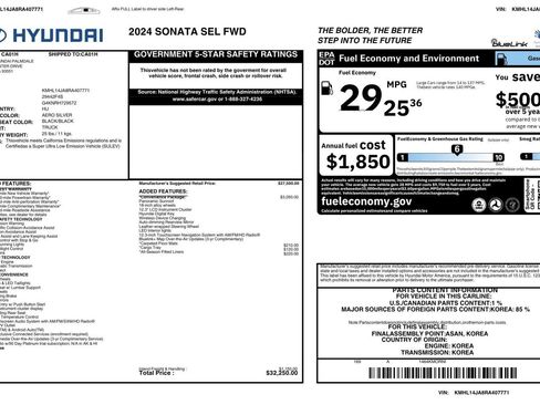 Used 2024 Hyundai Sonata SEL w/ Convenience Package FWD image 2