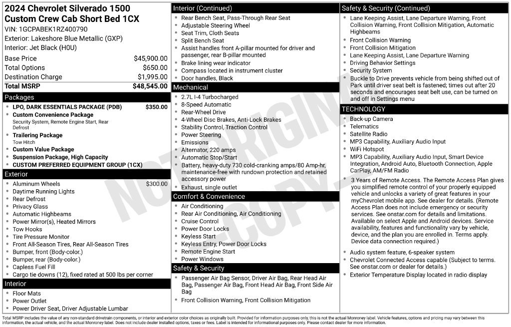 Used 2024 Chevrolet Silverado 1500 Custom w/ LPO, Dark Essentials Package RWD image 6