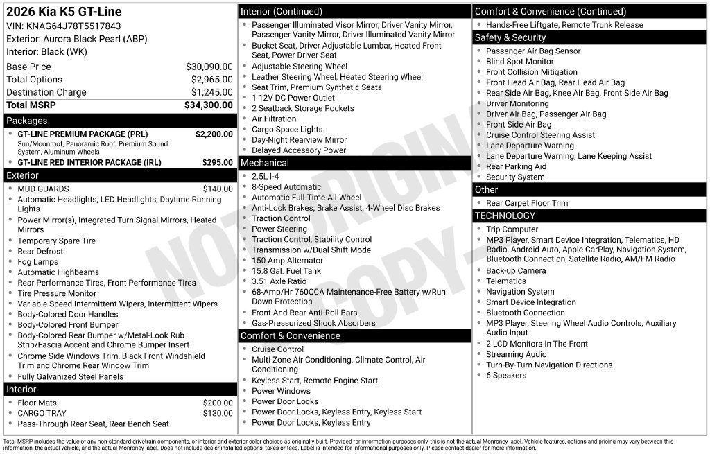 New 2026 Kia K5 GT-Line w/ GT-Line Premium Package AWD/4WD image 2