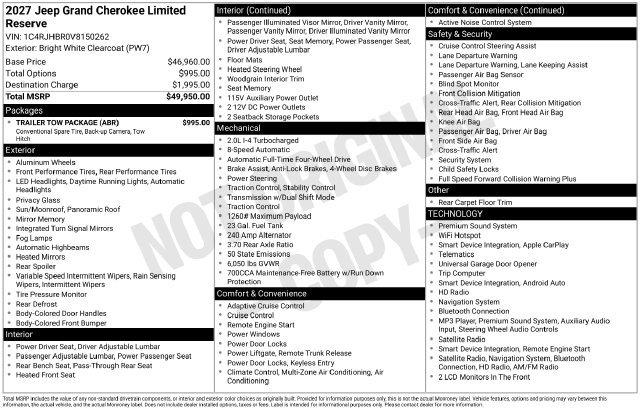 New 2027 Jeep Grand Cherokee Limited w/ Trailer Tow Package AWD/4WD image 3