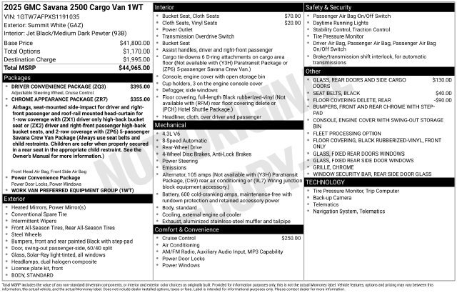 Used 2025 GMC Savana 2500 w/ Driver Convenience Package RWD image 4