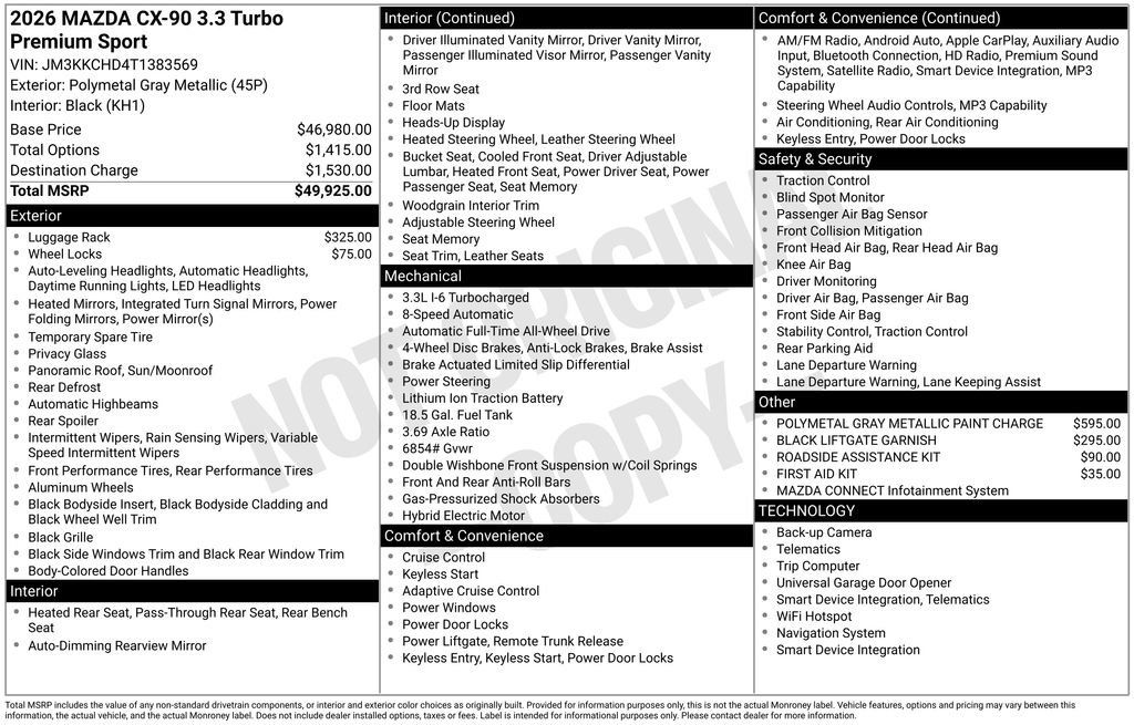 New 2026 MAZDA CX-90 3.3 Turbo w/ Premium Sport Pkg AWD/4WD image 37