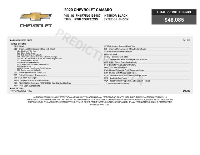 Used 2020 Chevrolet Camaro SS RWD image 2