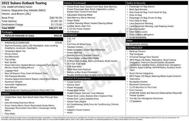 Certified 2022 Subaru Outback Touring w/ Popular Package #2 AWD/4WD image 36