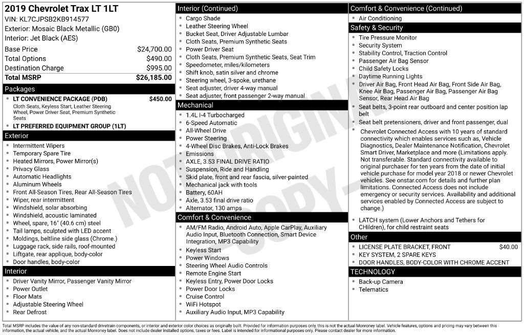 Used 2019 Chevrolet Trax LT w/ LT Convenience Package AWD/4WD image 25