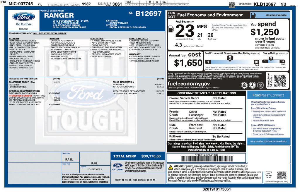 Used 2019 Ford Ranger XL w/ Equipment Group 101A Mid RWD image 6