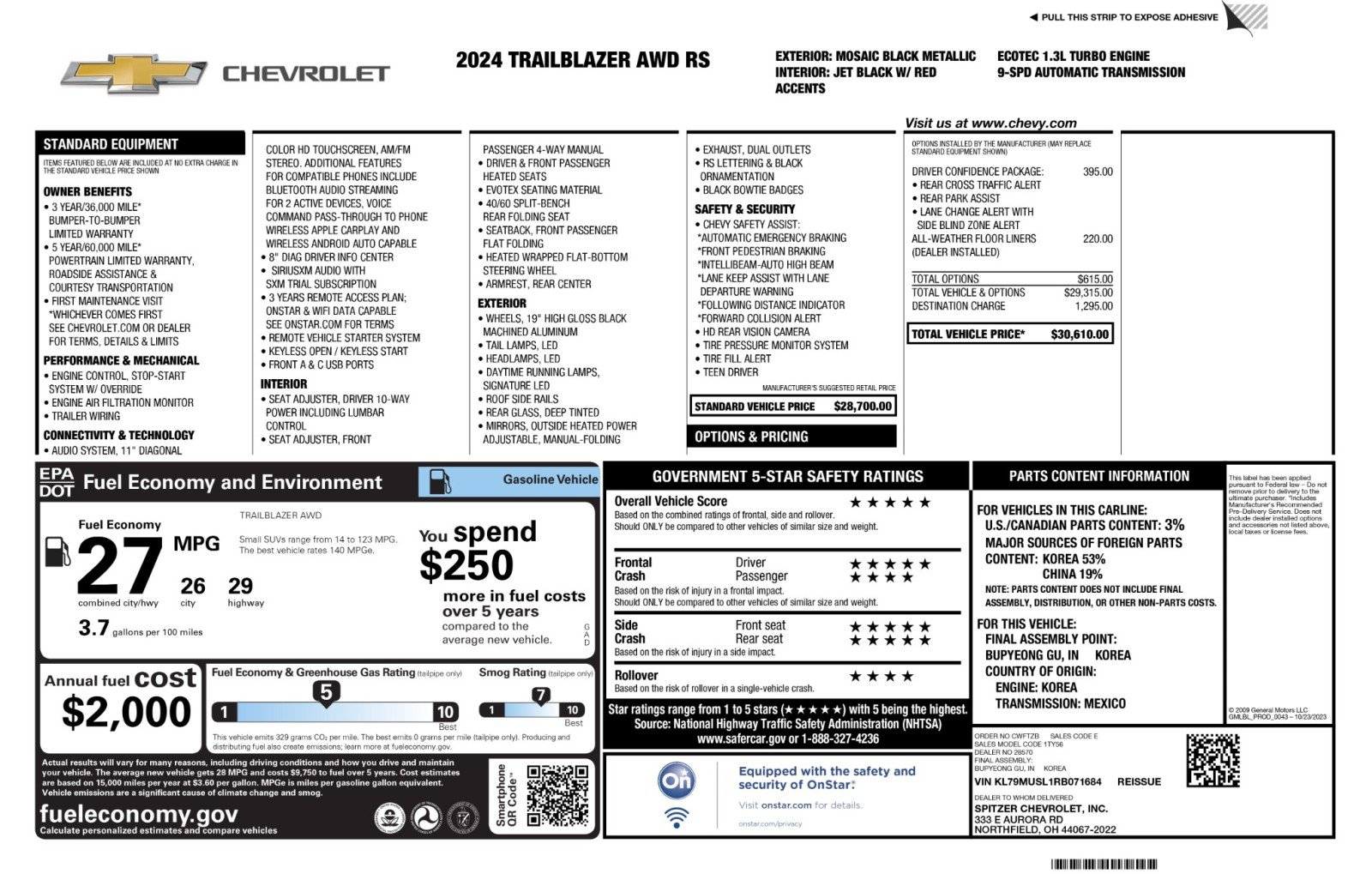 Used 2024 Chevrolet TrailBlazer RS w/ Driver Confidence Package AWD/4WD image 47
