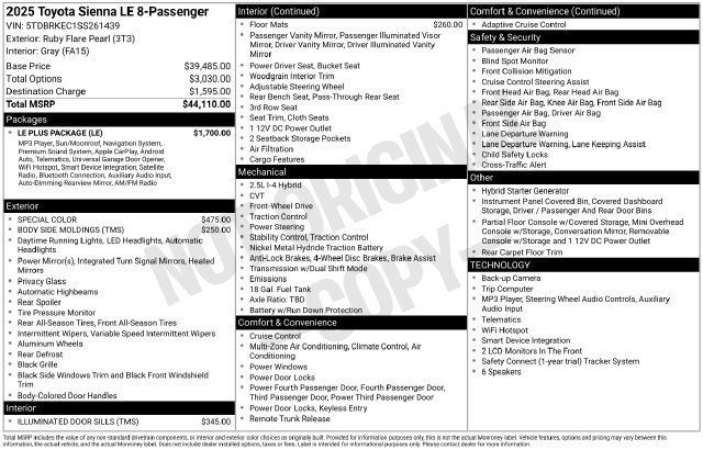 Used 2025 Toyota Sienna LE w/ LE Plus Package FWD image 35