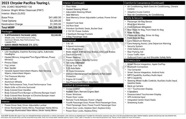 Used 2023 Chrysler Pacifica Touring-L w/ S Appearance Package FWD image 5