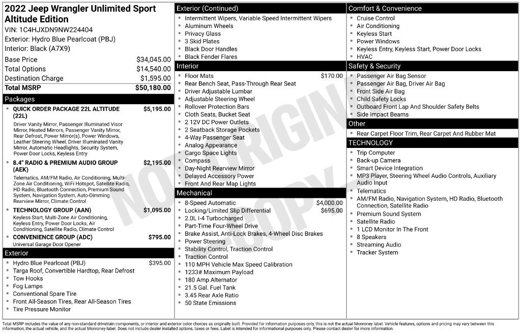 Used 2022 Jeep Wrangler Unlimited Sport AWD/4WD image 33