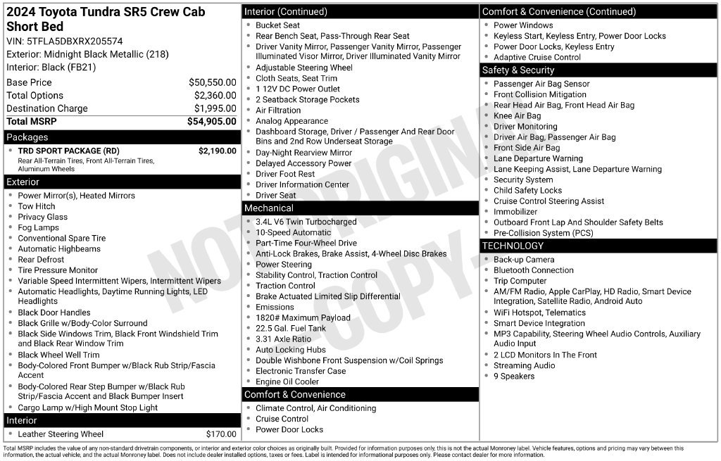 Used 2024 Toyota Tundra SR5 w/ TRD Sport Package AWD/4WD image 5