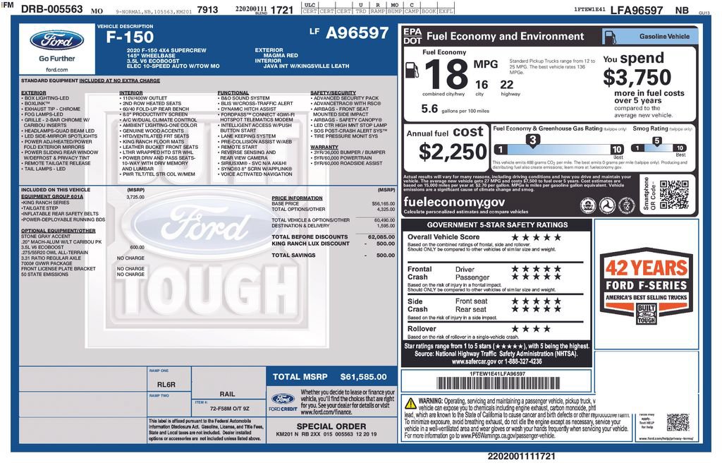 Used 2020 Ford F150 King Ranch w/ Equipment Group 601A Luxury AWD/4WD image 40