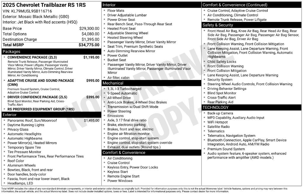 Used 2025 Chevrolet TrailBlazer RS w/ Convenience Package AWD/4WD image 3