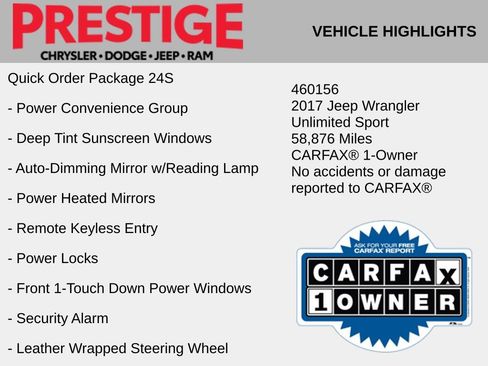 Used 2017 Jeep Wrangler Unlimited Sport w/ Quick Order Package 24S image 2