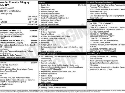 New 2026 Chevrolet Corvette Stingray Preferred Conv w/ Z51 Performance Package RWD image 11