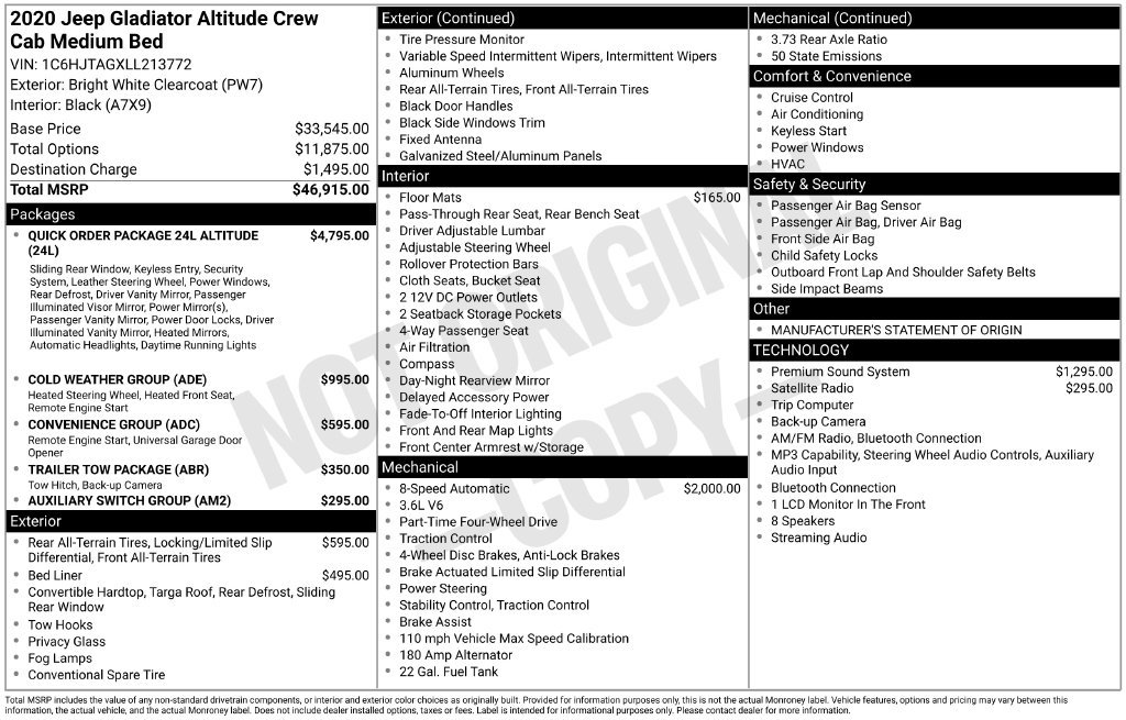 Used 2020 Jeep Gladiator Sport AWD/4WD image 4