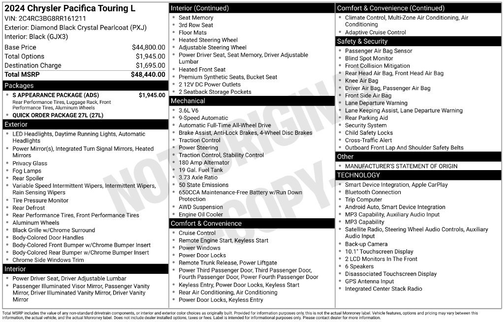 Used 2024 Chrysler Pacifica Touring-L w/ S Appearance Package AWD/4WD image 4