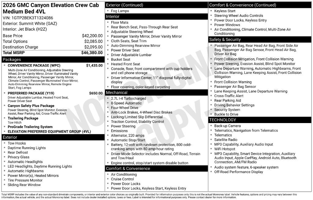 New 2026 GMC Canyon Elevation w/ Convenience Package AWD/4WD image 5