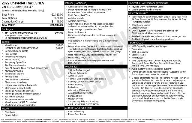 Used 2022 Chevrolet Trax LS w/ Tint and Cruise Package AWD/4WD image 7