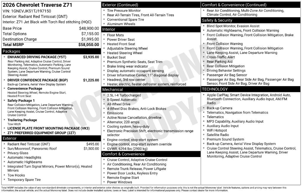 Used 2026 Chevrolet Traverse Z71 w/ Enhanced Driving Package AWD/4WD image 21