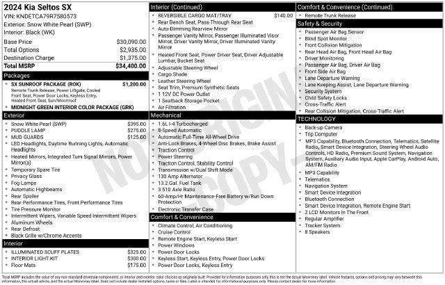 Used 2024 Kia Seltos SX w/ SX Sunroof Package AWD/4WD image 37