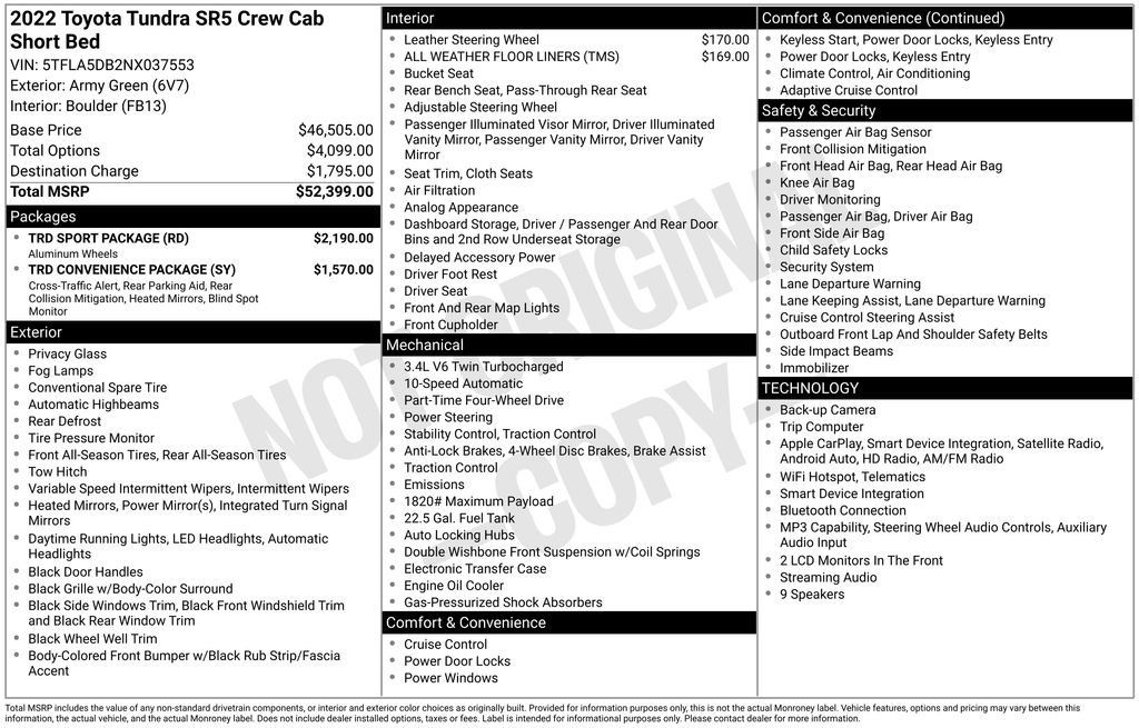 Used 2022 Toyota Tundra SR5 w/ TRD Sport Package AWD/4WD image 7