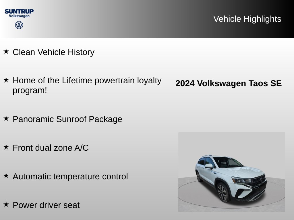 Used 2024 Volkswagen Taos SE w/ Panoramic Sunroof Package FWD image 8