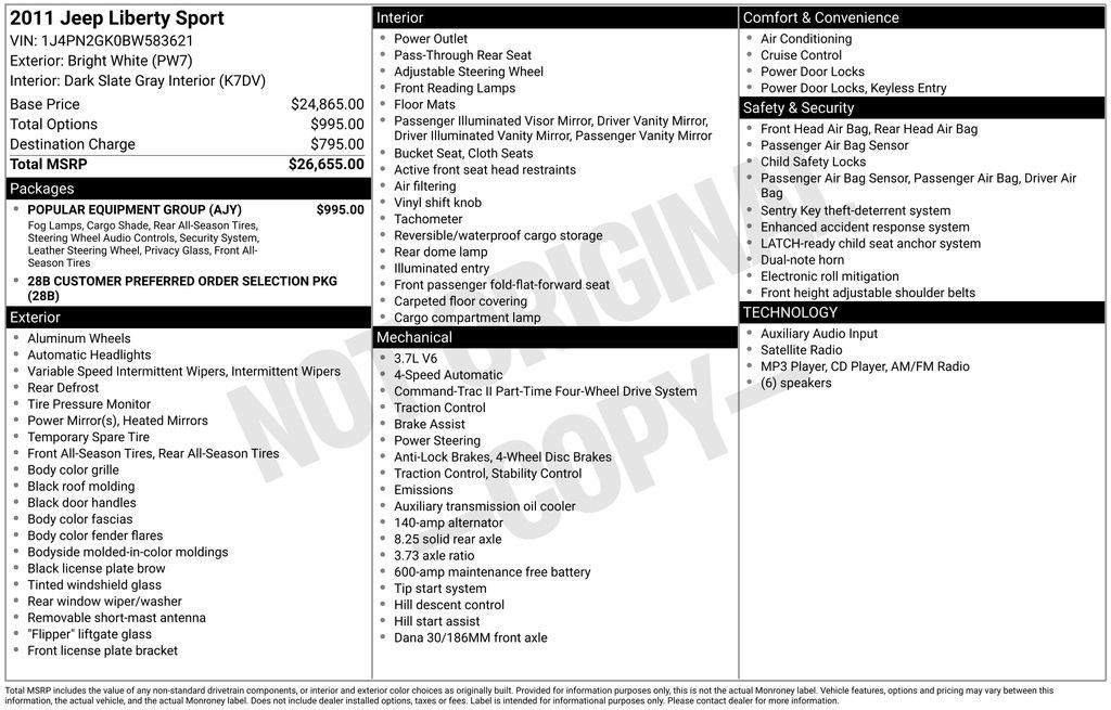 Used 2011 Jeep Liberty Sport w/ Popular Equipment Group AWD/4WD image 2
