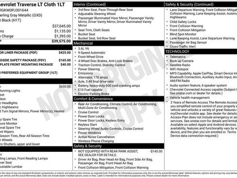 Used 2023 Chevrolet Traverse LT w/ LPO, Floor Liner Package FWD image 12