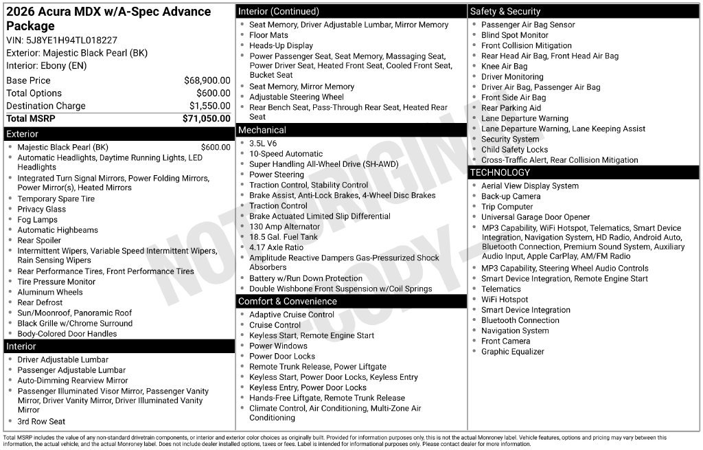 Used 2026 Acura MDX A-Spec w/ Advance Package AWD/4WD image 47