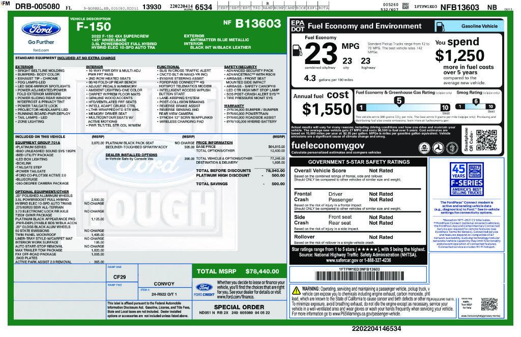 Used 2022 Ford F150 Platinum w/ Equipment Group 701A High AWD/4WD image 44