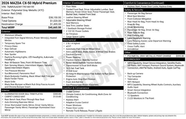 Used 2026 MAZDA CX-50 AWD 2.5 Hybrid w/ Premium Pkg image 14