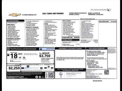 Used 2021 Chevrolet Tahoe Premier w/ Premium Package image 38