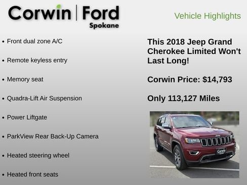 Used 2018 Jeep Grand Cherokee Limited AWD/4WD image 6