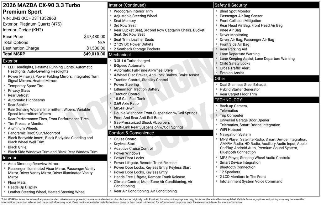 Certified 2026 MAZDA CX-90 3.3 Turbo w/ Premium Sport Pkg AWD/4WD image 36