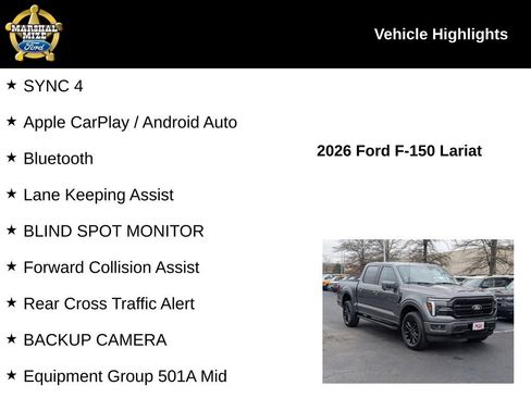 New 2026 Ford F150 Lariat w/ Equipment Group 501A Mid AWD/4WD image 2