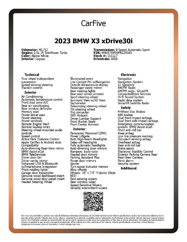 Used 2023 BMW X3 xDrive30i w/ Premium Package w/ZPA AWD/4WD image 30