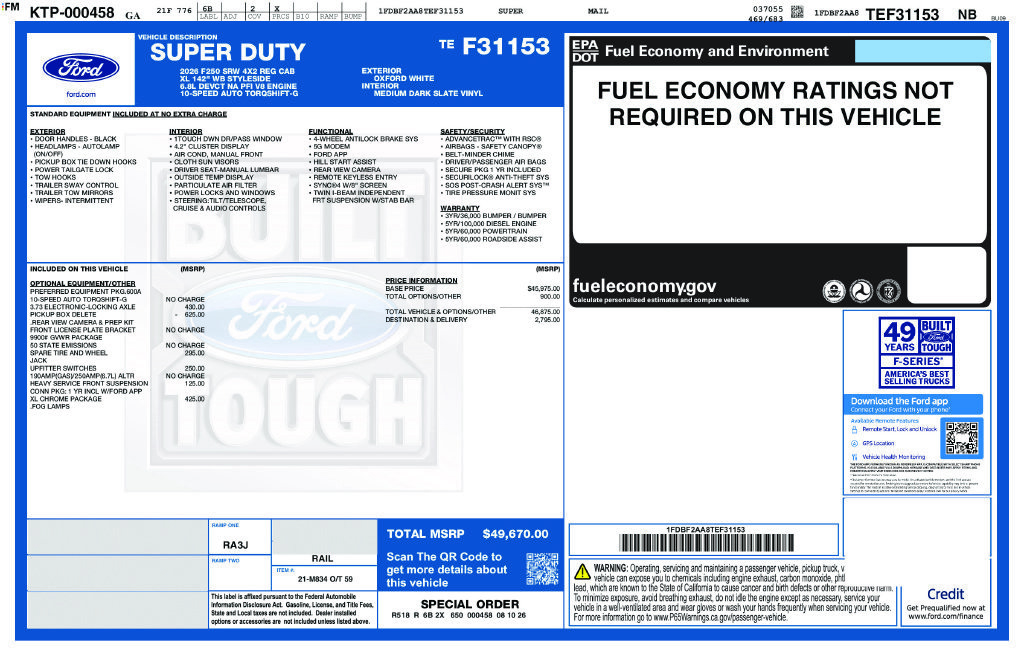 New 2026 Ford F250 XL w/ XL Chrome Package RWD image 4