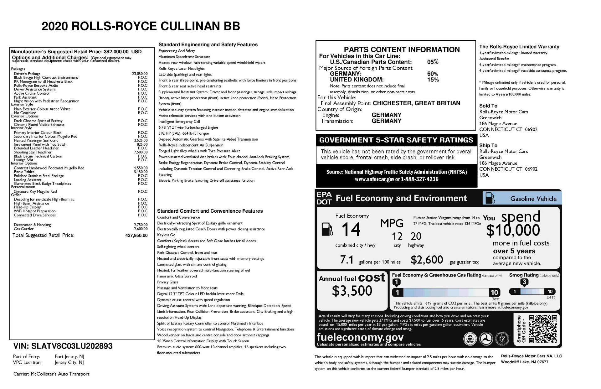 Certified 2020 Rolls-Royce Cullinan Black Badge AWD/4WD image 41