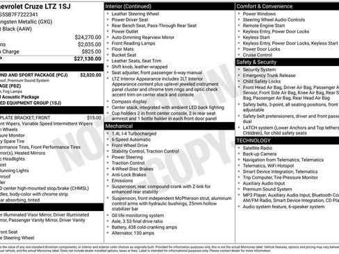 Used 2015 Chevrolet Cruze LTZ w/ Sun, Sound and Sport Package FWD image 1