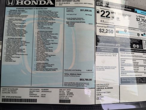 New 2026 Honda Odyssey Elite image 16